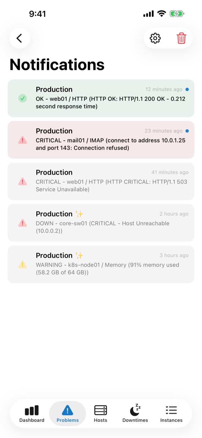 Alert history with received push notifications